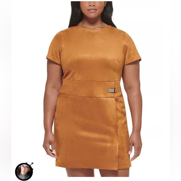 DKNY Plus Size Short-Sleeve Faux-Suede Sheath Dress Size 24W - Picture 1 of 11